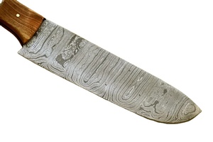 Couteau de cuisine de chef en acier damas fait à la main avec manche en bois et gaine en cuir - Product Image 3