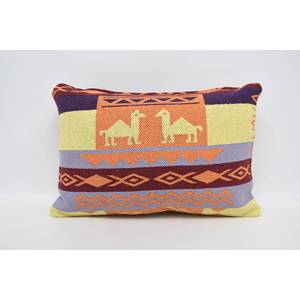Geometric Camel Motifs 16x24 Inch Luxury Wool <b>Pillow</b> in Orange Traditional Patterned Vintage Floral <b>Square</b> Shape Woven Technique - Product Image 1