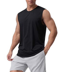Camiseta sin mangas de secado rápido ecológica de algodón/poliéster de alta calidad para hombre, 180g, cuello redondo, sin mangas, para gimnasio, Camiseta deportiva informal con logotipo personalizado - Product Image 2