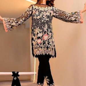 LATEST & BEAUTIFUL HEAVY EMBROIDERY ON KURTA WITH <b>PANT</b> DRESS EMBELLISH CRYSTAL GLASS BEADS, DABKA WORK for Party-WEAR @ 2023 - Product Image 1