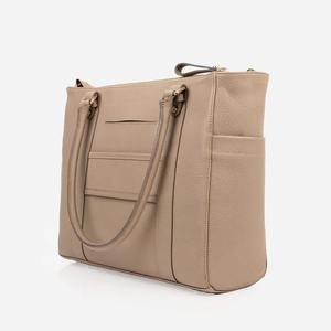 Sac fourre-tout vintage en cuir beige pour femme, style bonbon, pour ordinateur portable, sac à bandoulière de travail avec poches zippées, deux sangles, 13 pouces, pour voyage - Product Image 4