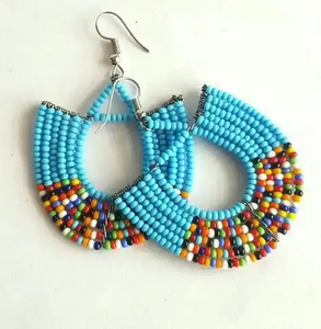 Boucles d'oreilles créoles florales broderie perlée à la main bijoux de perles de rocaille déclaration colorée mode accessoires en gros - Product Image 6