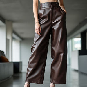 Pantalones de piel de oveja de pierna ancha a la moda de alta calidad para Mujer | 100% cuero genuino al aire libre señoras Streetwear pantalón Leggings - Product Image 6