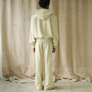 Ensemble de jogging d'hiver pour hommes, logo personnalisé en relief, sweat-shirt unisexe à épaules tombantes, pantalon empilé, sweat à capuche, 100% coton molletonné - Product Image 3