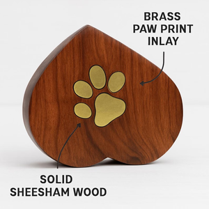 Handmade Heart <b>Pet</b> Urn Wooden <b>Memorial</b> Keepsake with Brass Paw <b>Memorial</b> Keepsake <b>Box</b> Decorative Cremation Urn <b>for</b> Ashes - Product Image 1