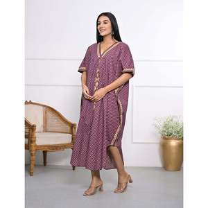 Caftán de Algodón Estampado a Mano, Vestido Casual Elegante para Mujer, Transpirable, Largo hasta el Suelo, para el Tiempo Libre, Club, Día de San Valentín - Product Image 5