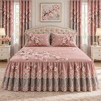 Ensemble de 5 pièces de couvre-lit matelassé de qualité supérieure avec rideaux, motif floral orné, literie personnalisée OEM ODM