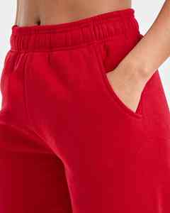 Vente chaude hiver rouge femmes boucle inversée dos dentelle plat avant jambe droite éponge polaire doux au toucher Joggers pantalons de survêtement - Product Image 4