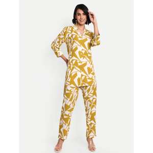 Pantalones de traje elegantes con estampado geométrico de color mostaza para mujer, ropa de vacaciones Formal informal personalizada de estilo occidental - Product Image 3