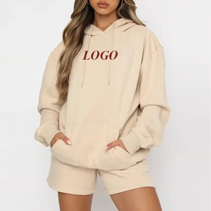 Women's Crew Neck Sweatshirt and Above Knee Shorts Set Solid Knitting Fabric Stylish Two-Piece Casual Wear - Product Image 6