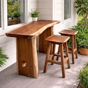 Solid Suar <b>Wood</b> Modern Eco-Friendly <b>Bar</b> Table Shell Style <b>Bar</b> <b>Stools</b> Set Base Legs Exotic Tropical Hardwood Furniture Interiors - Product Image 3