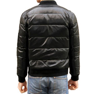 Chaqueta acolchada de cuero de diseñador hecha a mano para hombre OEM estilo de invierno personalizado con cuello levantado tendencia cálida y resistente al viento - Product Image 2