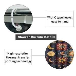 Rideau de douche imperméable personnalisé imprimé pour salle de bain, en polyester imperméable avec crochets - Product Image 2