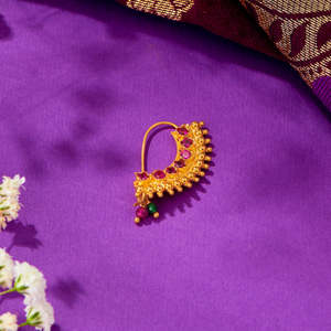 Rangnath Gold <b>Nath</b> <b>Nose</b> <b>Ring</b> Diamond Crystal Brass Alloy Wedding Body Jewelry - Product Image 1