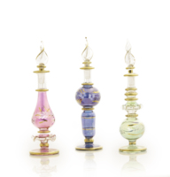 Ensemble de 6 flacons de parfum en verre égyptien soufflé à la main, décorés d'or 24 carats, Pyrex, tailles variées, 12 cm |   Bouteilles décoratives en gros