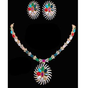 Collier de beauté multicolore Ensemble de bijoux de luxe avec finition en argent et zircon Ensemble de collier en laiton pour cadeau de fête - Product Image 1