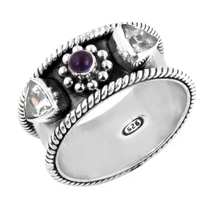 Anillo Geométrico de Plata 925 con Piedras Preciosas para Mujer, Piedra Natural y Cuarzo, Joyería Fina para Regalos - Product Image 3