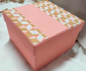 Elegant Square <b>Pink</b> <b>Gift</b> <b>Box</b> Decorative Lid with Gold & White Pattern <b>Pink</b> Square <b>Gift</b> Storage <b>Box</b> Geometric Pattern <b>Gift</b> <b>Box</b> - Product Image 4