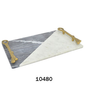 Plateau de service en marbre avec poignée en cuir Plateau de serveur plat en marbre blanc bon marché pour la maison et les hôtels Nouvelle arrivée - Product Image 6