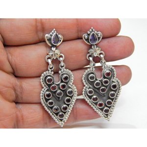 Handmade 925 Sterling Silver Wedding <b>Earring</b> <b>Stud</b> Natural Garnet <b>Amethyst</b> and Topaz Elegant Gift for Her - Product Image 4