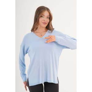 Suéter de Punto Azul Bebé con Cuello en V y Abertura Lateral, Diseño Transpirable, Venta al Por Mayor - Product Image 3