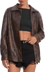 Veste surdimensionnée en faux cuir à manches longues pour femmes pour l'hiver manteau de motard de moto à la mode pour les voyages et les tenues décontractées - Product Image 5