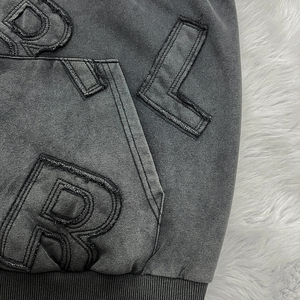 Sudadera con capucha negra lavada de gran tamaño de MATERIAL PERSONALIZADO con letras bordadas Jersey de calle unisex OEM disponible - Product Image 5