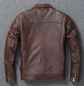 Nouvelle arrivée, vente en gros, veste en cuir véritable élégante, logo personnalisé ODM, col montant, pour hommes, avec impression en relief sur le devant - Product Image 5