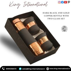 Dark <b>Black</b> & Gold Copper <b>Bottle</b> Set with 2 Glasses Elegant Health Boosting Design for <b>a</b> Refined Hydration Experience - Product Image 3