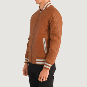 OEM cuero Varsity chaquetas de los hombres-Retro acanalado-Cuff Bomber de alta calidad estilo urbano cálido invierno Streetwear capas para los hombres - Product Image 3