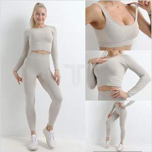 2024 New Arrival High Waist Breathable Eco-Friendly V Shape Workout Sets Women Solid <b>Pattern</b> 2-Piece Gym <b>Leggings</b> Padded - Product Image 3