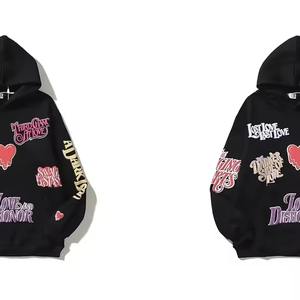 Sudadera con Capucha de Felpa con Estampado de Corazones de Amor, Estilo Hip Hop, Talla Grande, 100% Algodón Grueso, para Hombre - Product Image 5