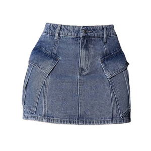 Bas en jean taille haute pour femme, tissu fin d'été, détail bouton métallique, vêtement long élégant, boutique de vêtements - Product Image 1