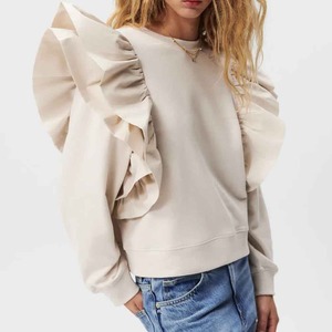 Jersey transpirable de lana de Color sólido a precio barato de alta calidad para mujer, nuevas sudaderas de gran tamaño con hombros caídos para mujer 2026 - Product Image 3