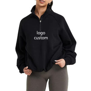 Sudaderas con capucha de algodón y poliéster con logotipo personalizado Vintage para mujer, de gran tamaño transpirables sudaderas con capucha, sudaderas cómodas con media cremallera - Product Image 5