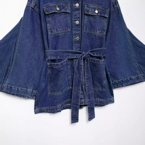 Veste en jean surdimensionnée pour femmes avec ceinture à nouer, veste en jean à lavage foncé tendance, manches longues, coupe ample, vêtements d'extérieur en jean pour femmes - Product Image 5