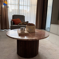 Mesa de Centro Redonda Moderna de Alta Gama, Mármol Rojo Natural para Muebles de Hogar, para Sala de Estar o Dormitorio
