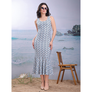 Vestido Midi ajustado para mujer sin mangas cuello redondo estampado Floral estirable tela pesada importada estilo sirena vestido de fiesta - Product Image 2