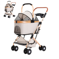 Poussette de transport portable et détachable pour animaux de compagnie avec plateau repas pliable en fer/métal et châssis multi-roues pour chats et chiens - Vente en gros