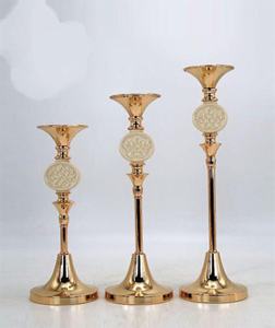 Juego de Portavelas de Metal Chapado en Oro Antiguo de Lujo, Centro de Mesa Decorativo con Bola de Cristal, Decoración Elegante para Mesa del Hogar (Juego de 3 Tamaños) - Product Image 2