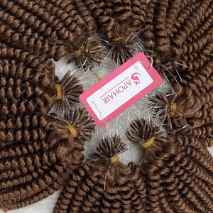 100% มนุษย์ผมที่มีคุณภาพที่ดีที่สุดเคราติน F เคล็ดลับต่อผมลึกหยิกสีน้ำตาลนุ่มและเงางาม - Product Image 6