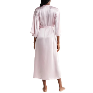 Venta al por mayor de alta calidad de satén de seda camisón de las señoras de color sólido ropa de dormir pijamas de seda satén ecológico pijamas de manga larga - Product Image 5