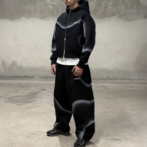 Ensemble sweat à capuche et pantalon de jogging pour hommes surdimensionnés en relief surdimensionnés surdimensionnés sweat à capuche délavé à la pierre et ensemble de jogging survêtements - Product Image 4