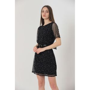 Robe à manches courtes Topshow avec ceinture noire et blanche, robes de cocktail en gros - Product Image 1