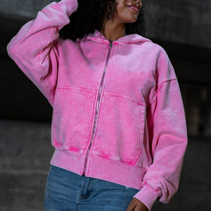 เสื้อมีฮู้ดแบบซิปรูดเปิดไหล่ผ้าฝ้ายผ้าเฟรนช์เทอร์รี่มี100% ปักโลโก้แบบย้อนยุค - Product Image 1