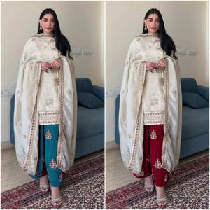 La mejor combinación de colores, alta calidad, bajo presupuesto, bordado de seda Chinon puro, parte superior e inferior con borde de encaje, conjunto Dupatta de Surat - Product Image 6