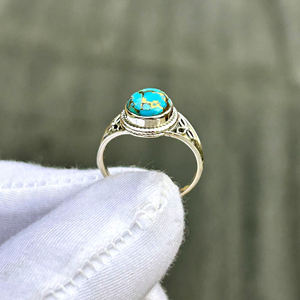 Anillo Turquesa de Cobre Azul Natural, Joyería Navajo Bohemia de Plata de Ley 925, Hecho a Mano, Piedras Preciosas, Compromiso para Bodas - Product Image 4