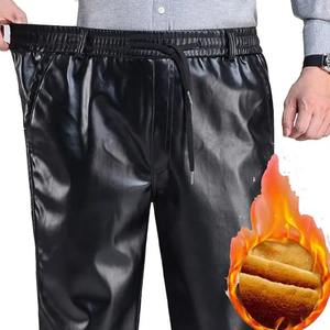 Pantalon d'hiver tendance pour homme en simili cuir noir, coupe-vent, chaud, imperméable, brossé, épais, pour la moto et l'équitation. - Product Image 3