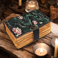 Grand journal vintage en cuir véritable imprimé, 400 pages, fait main, livre de sorts célestes, serpent, lotus, fleur, grimoire, Halloween