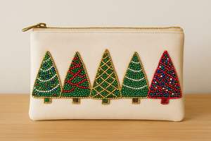 Artisan Beaded Vintage Santa Claus Holiday Pouch Hand-Embellished Christmas Eve Gift <b>Bag</b> Premium Coin <b>Bags</b> Zipper Wallet <b>Black</b> - Product Image 3